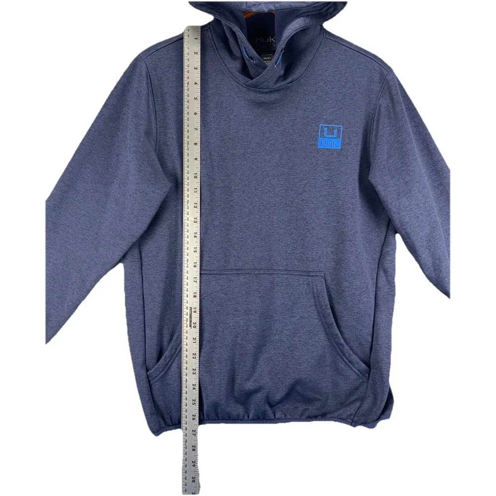 Huk Fishing Hoodie Heather Blue Performance Fleece Pullover Sweatshirt Outdoor S - Picture 10 of 12